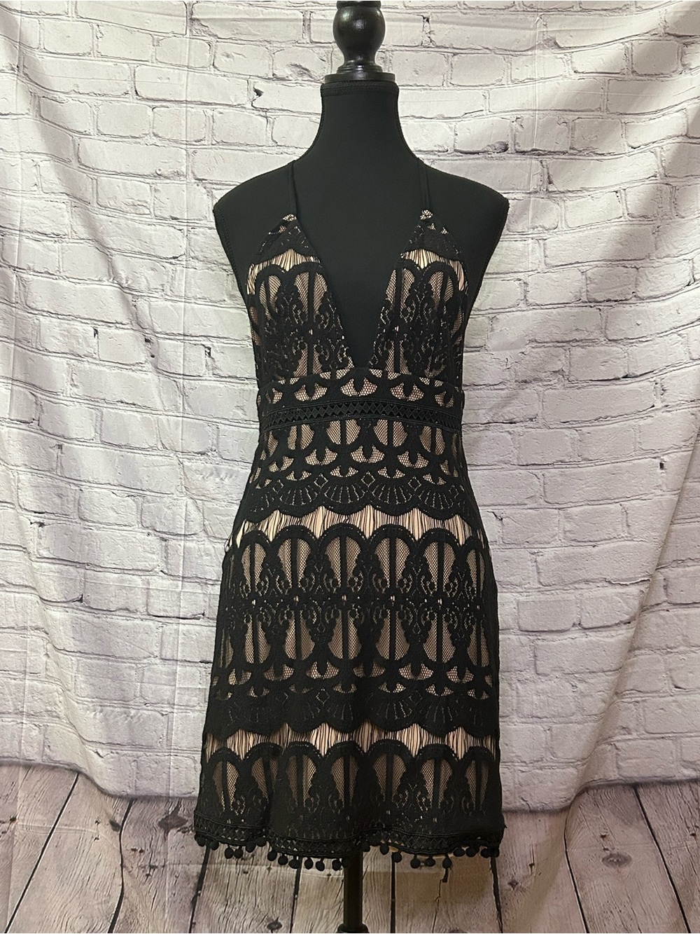 Forever 21 Black Lace Mini Dress with Nude Lining